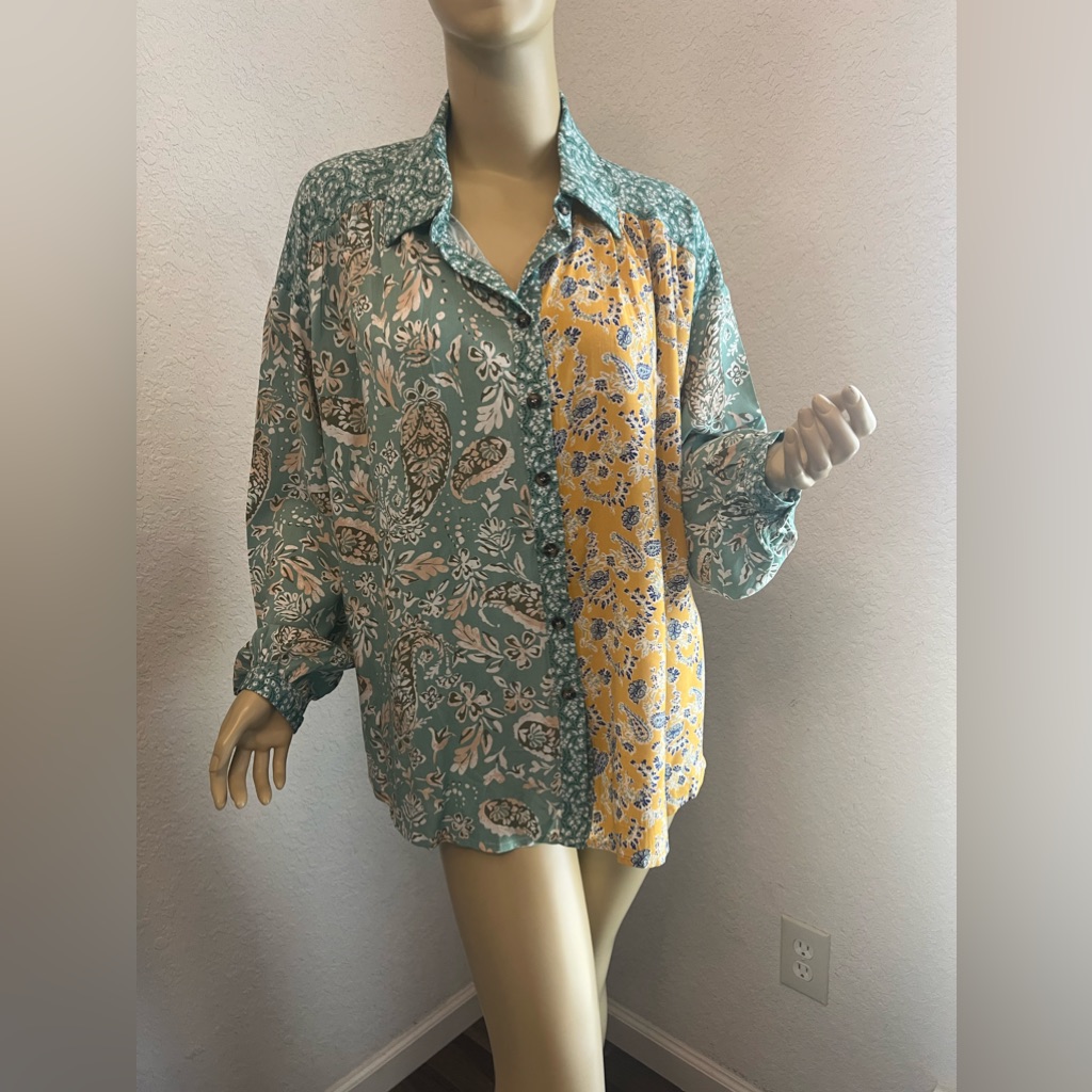 Nwt Davi & Dani Mixed Print Slouchy Button Down Top, Sz S, Msrp $56.95